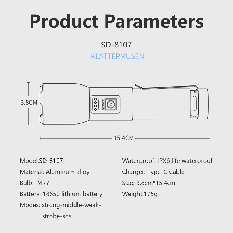 Smiling Shark SD8107 Torch Light M77 8400LM Super Bright Flashlight