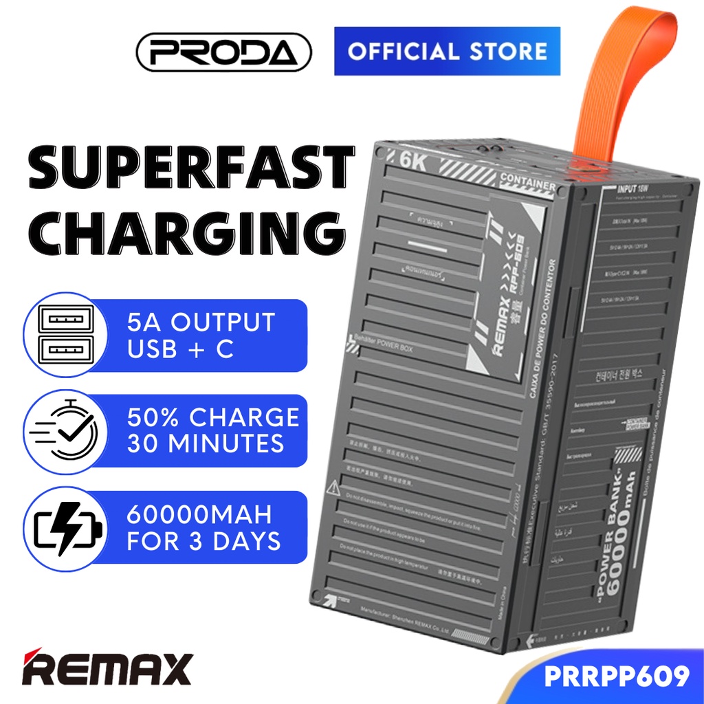 Remax Camping Portable PD Fast USB Charging Powerbank (60000mAh/22.5W ...