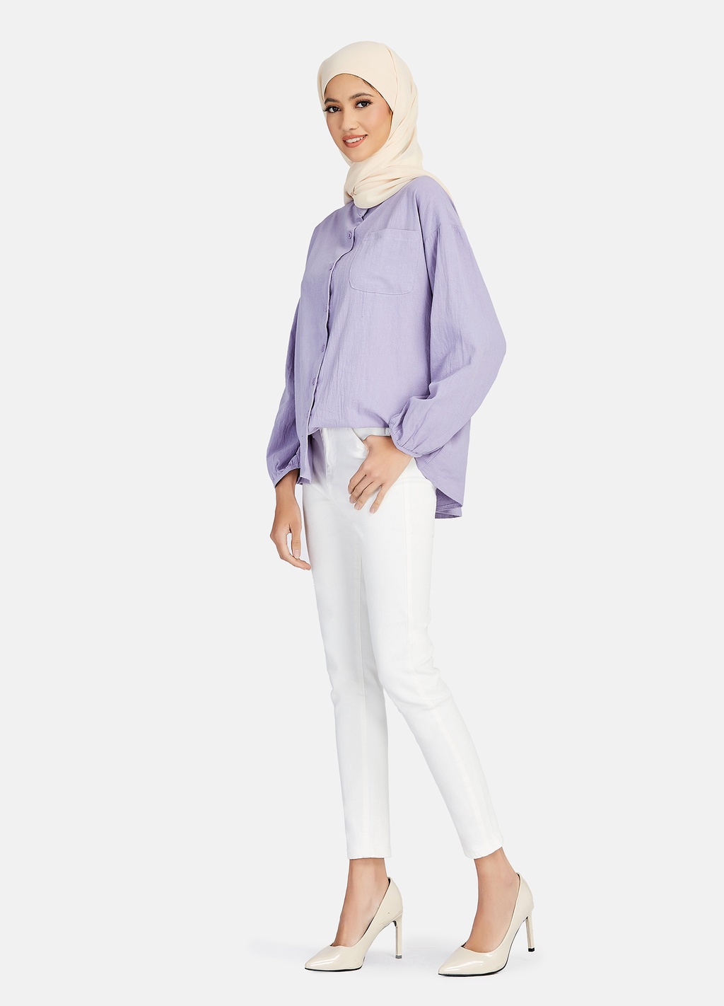 ZANZEN Women's Daily Simple Casual Straight Ruffle Collar Plain Button ...