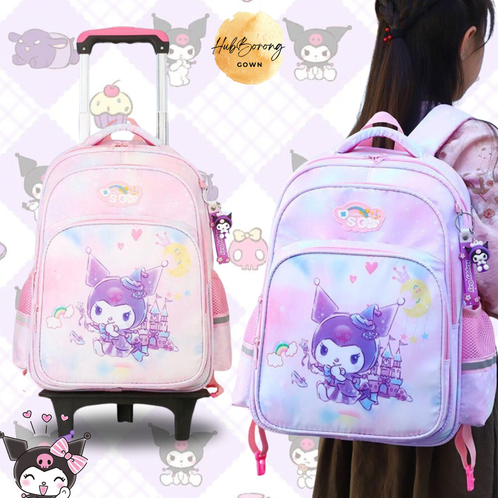 41cm Beg Kuromi Sekolah Rendah Trolli Tarik Beg Roda Perempuan Kartun ...