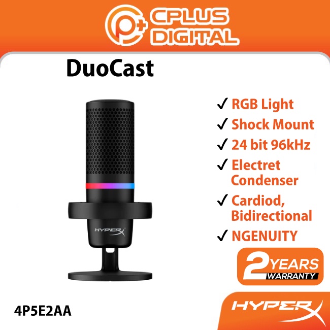 HyperX DuoCast USB Microphone RGB Lighting Shock Mount 24 bit 96kHz ...