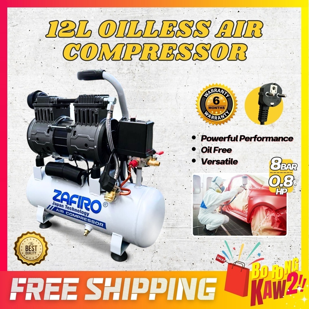 Multifunction 12 Liter Tank Oil Less Air Compressor 8 Bar Auto Repair