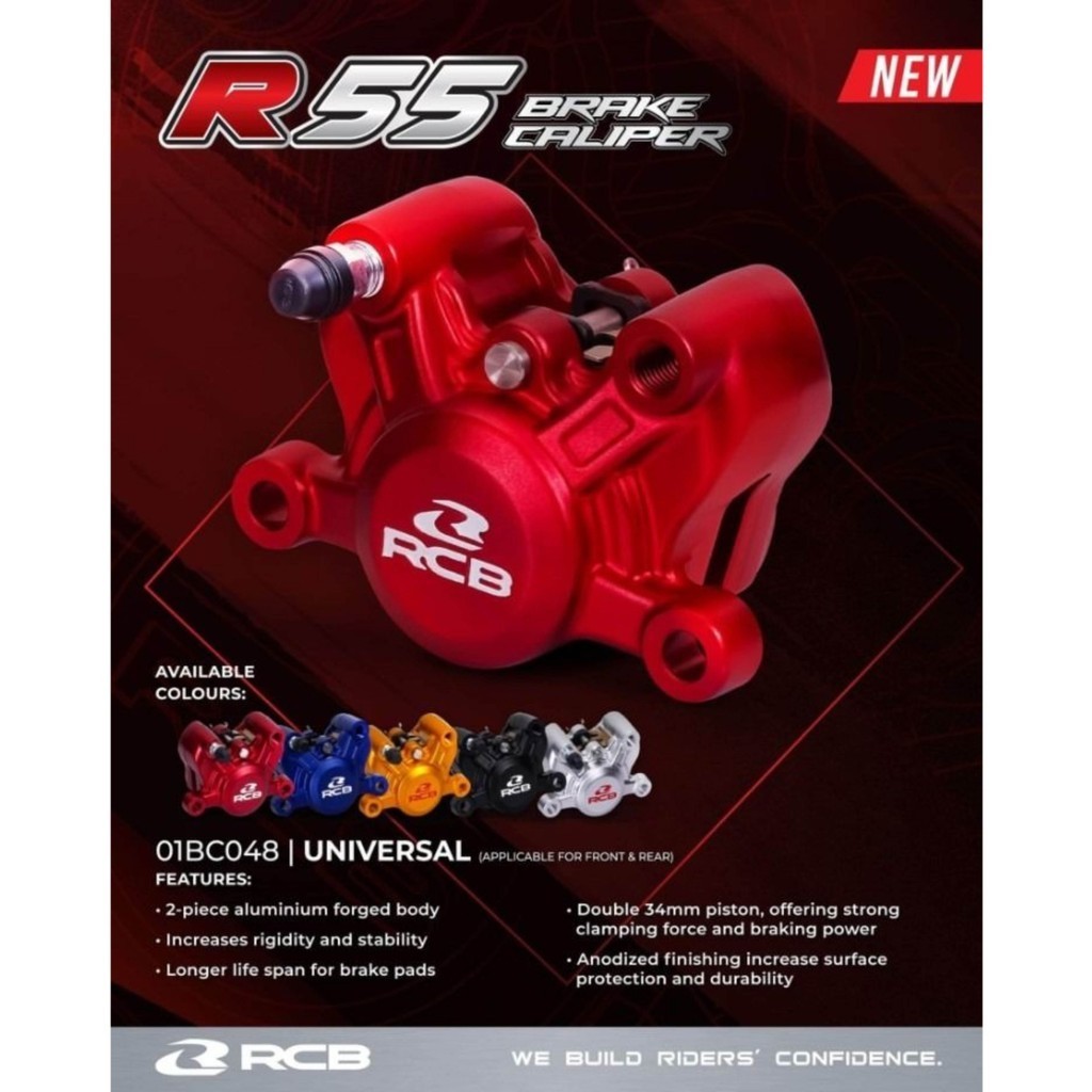 RCB R55 UNIVERSAL BRAKE CALIPER FORGED BODY 34MM DOUBLE PISTON | Shopee ...