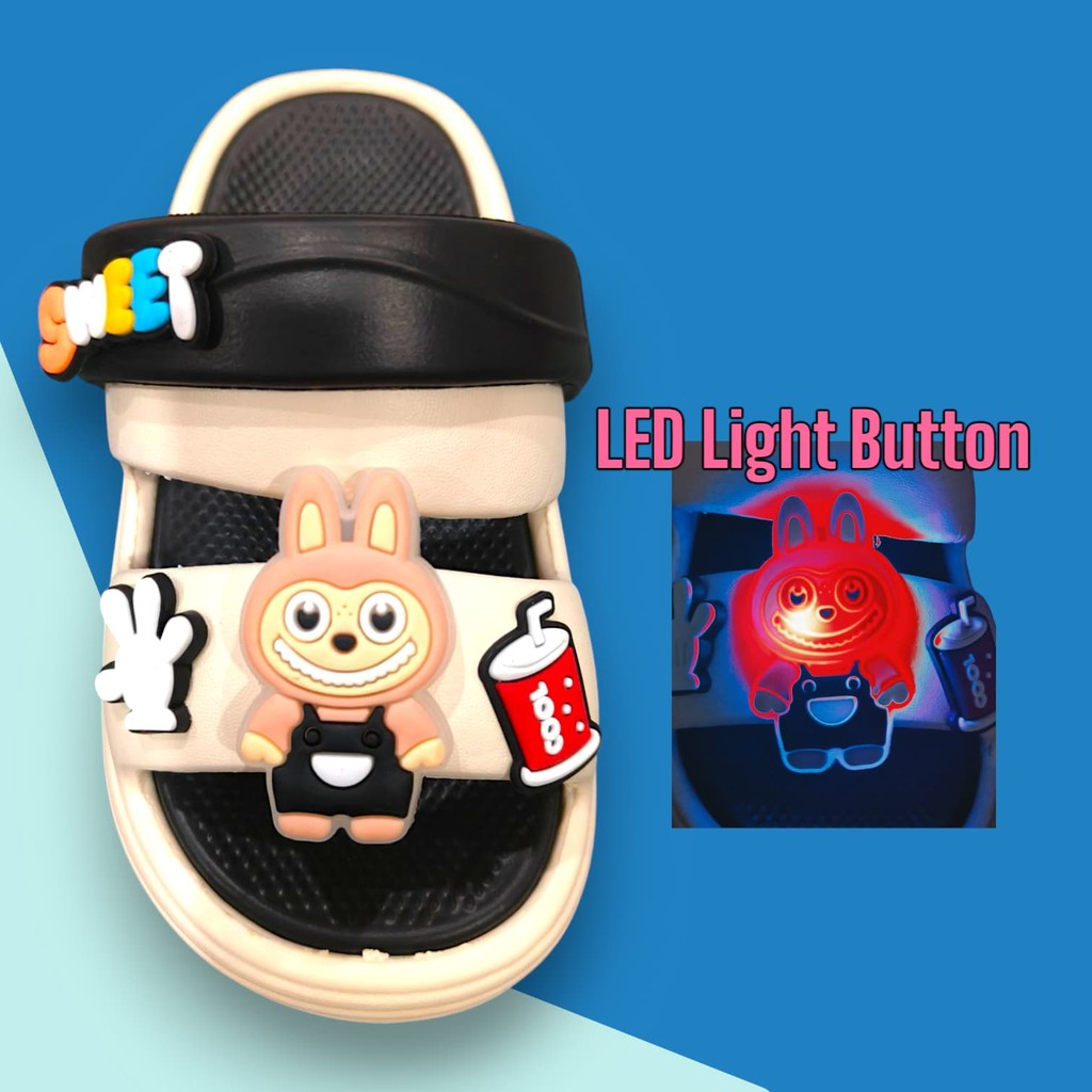 LED Light Button Labubu Kids Sandal Odorless Light Weight Boy Punchi ...