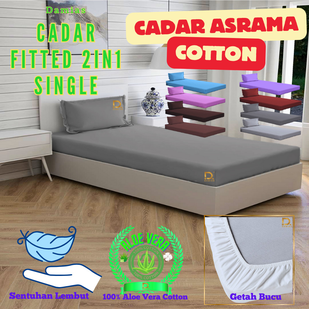 Cadar Asrama Single Fitted 100 Cotton Aloe Vera 2in1 super Soft Bed