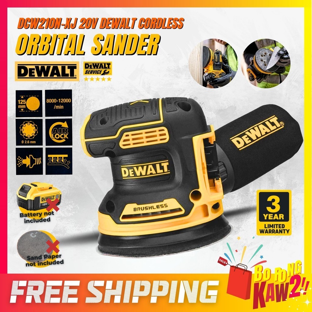 DEWALT Cordless Orbital Sander Bare Unit 20V Heavy Duty Velcro Strap Polisher Sand Paper Machine