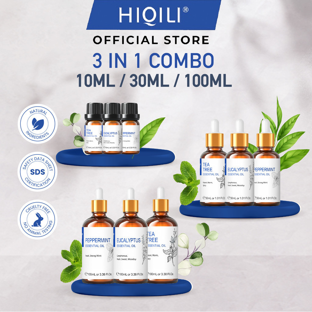 HiQiLi 10/30/100ML Peppermint / Tea Tree / Eucalyptus 3 In 1 Combo ...