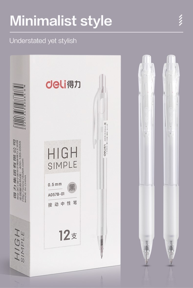 Deli High Simple Gel Pen 0.5mm Retractable Fast Drying Ink Bullet Tip ...