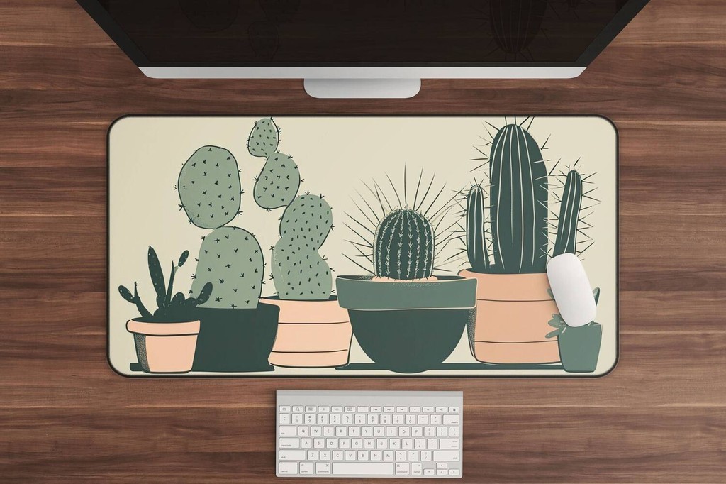 Vintage Cactus Desk Mat, Boho Mouse Pad, Succulent Mousepad, Office