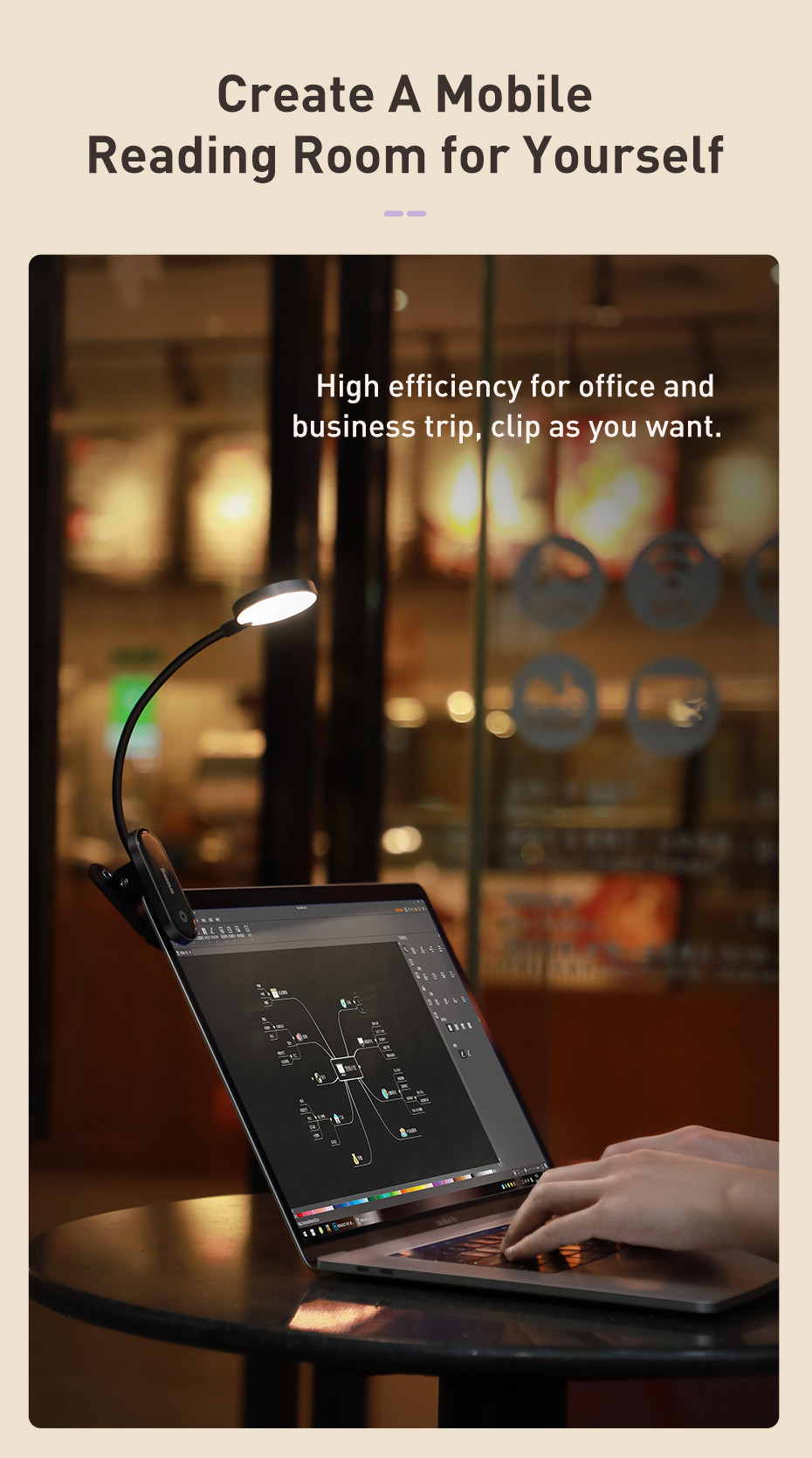Baseus led lights Clip Table Lamp Stepless Dimmable Wireless Desk Touch ...