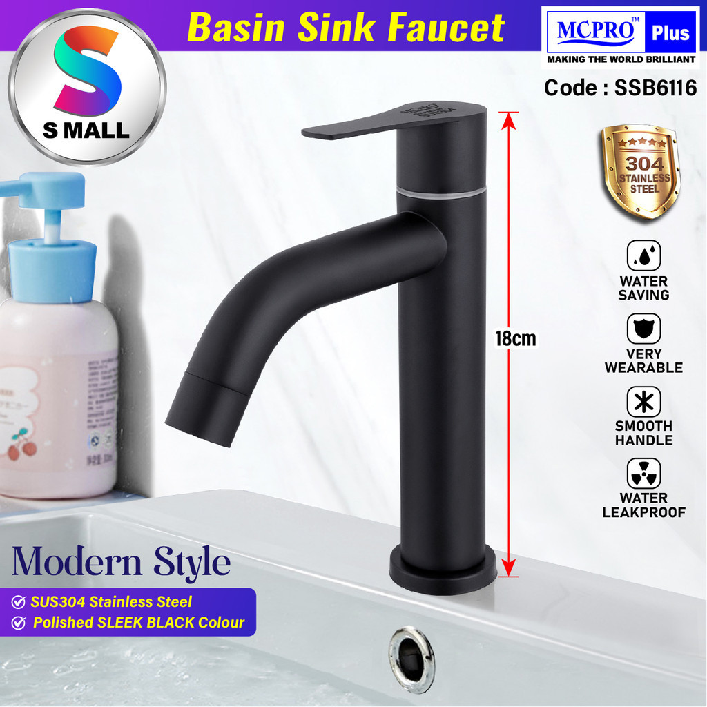 MCPRO SUS304 Stainless Steel BLACK Sink Basin Water Tap Kitchen Toilet ...