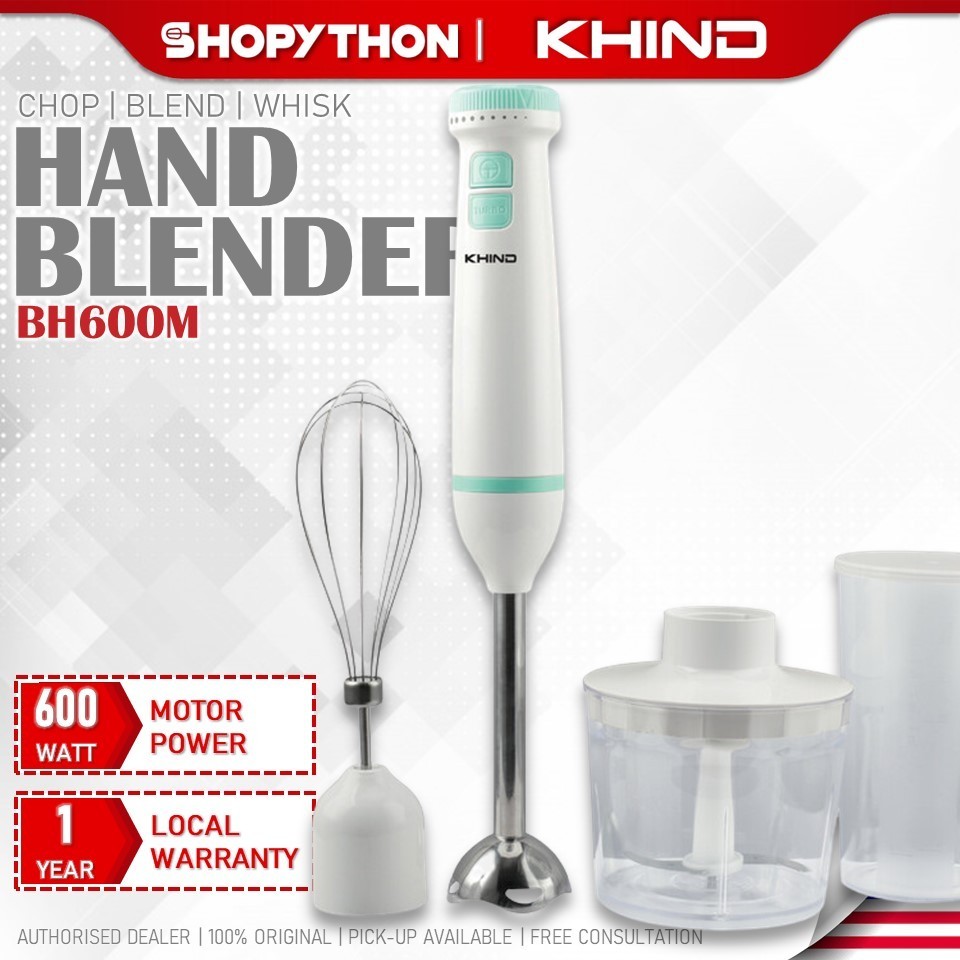 KHIND Hand Blender BH600M (600w) Midori Series 3 in 1 Chop Blend Whisk Turbo Speed Powerful