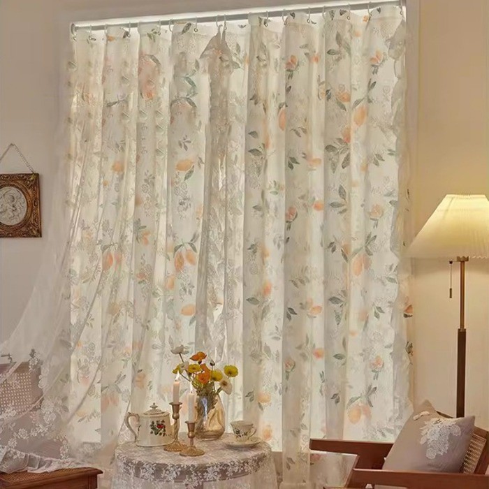 New Arrival 100*200CM Lace Bay Window Double Layer Semi-Blackout Bay ...