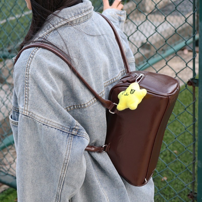 Oil Wax Leather Bowling Boston Bag Multipocket Chubby Tote Bag