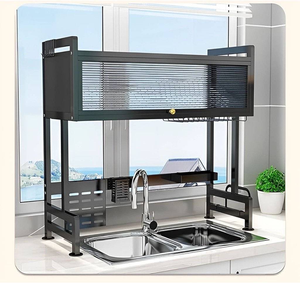 iDECO™ Dish Cabinet Rack Over-The-Sink Dish Drainer Drying Rack Plate ...