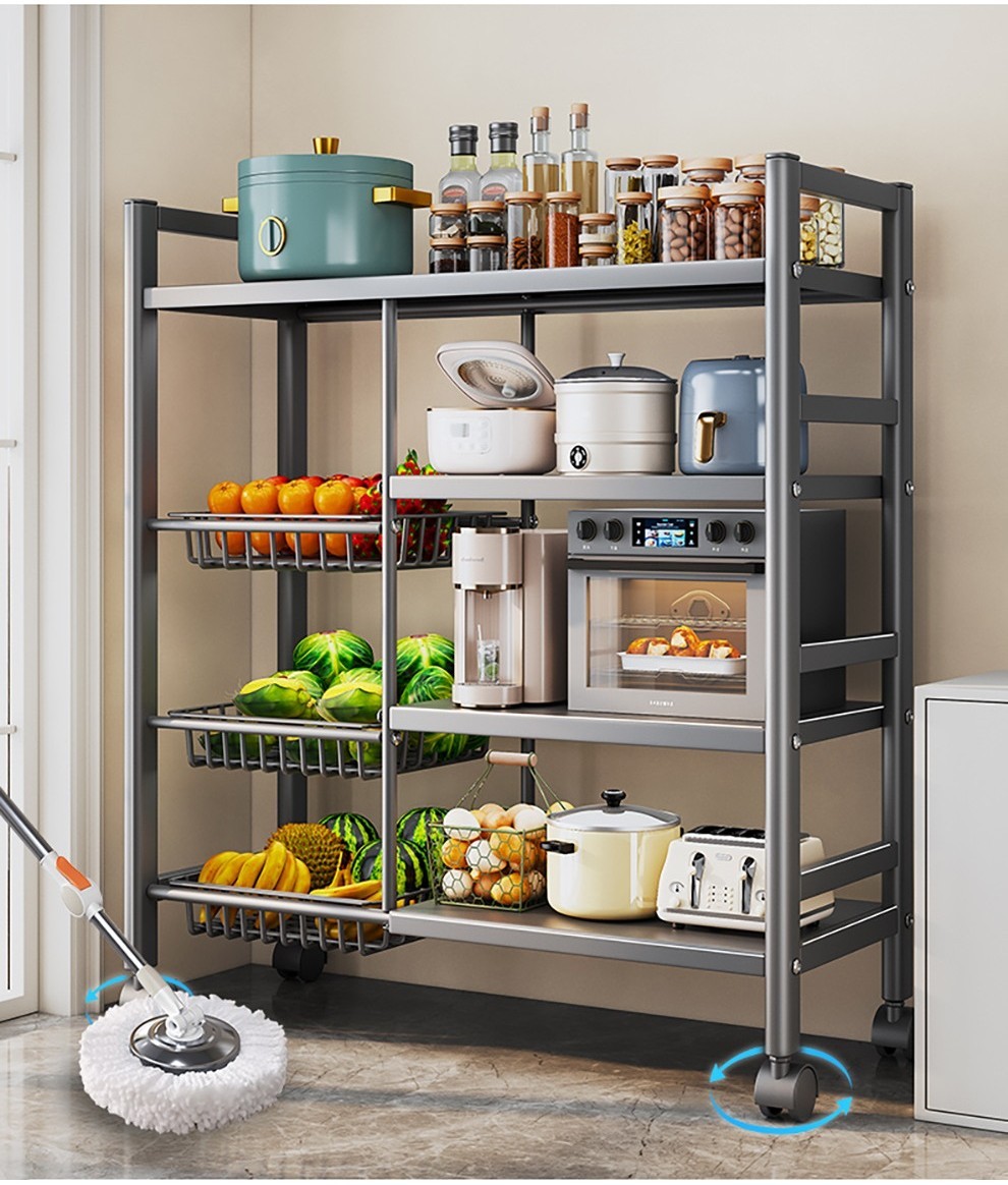 iDECO™ Kitchen Cabinet Rack Storage Shelves Kitchen Cart with Storage ...