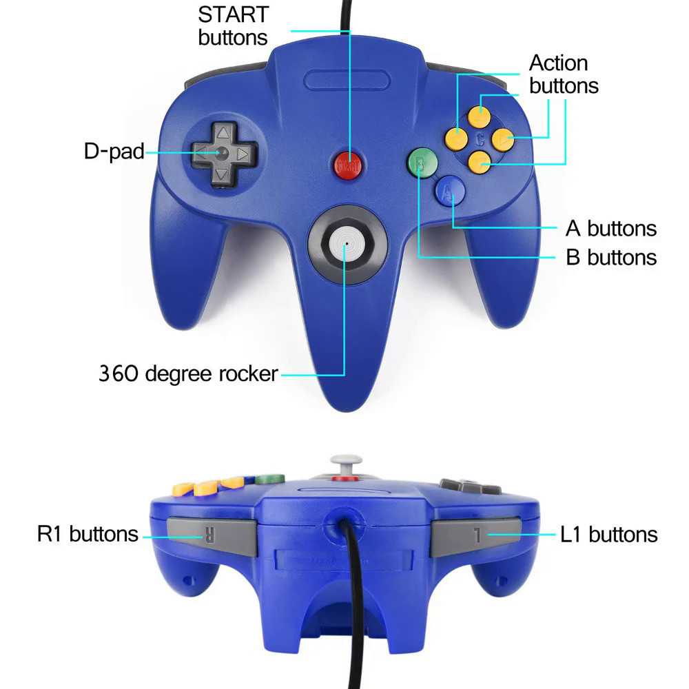 PC Controller N64 USB Wired Gamepad Control Retro Gaming Accessories ...