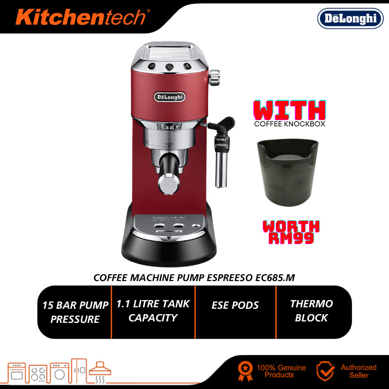 DeLonghi Dedica Style Pump Espresso Coffee Machine Red