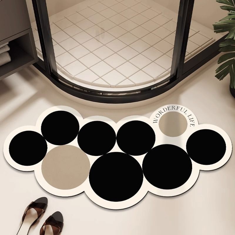 Arcshaped Bathroom Floor Mat, Creamstyle Diatom Mud, Quickdrying