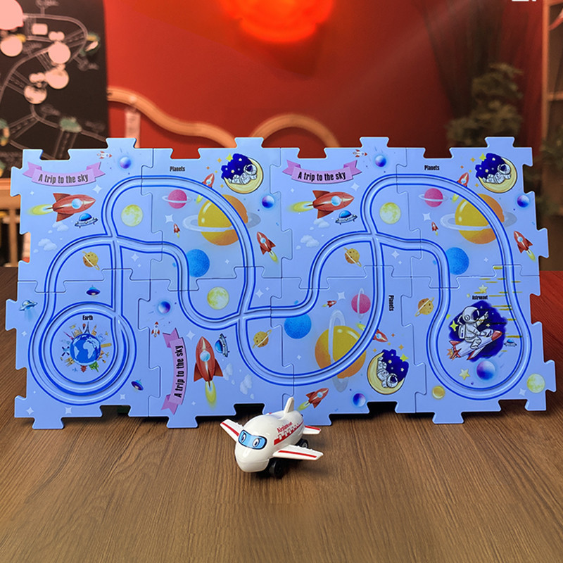 DIY Railways Track Cars Puzzle Toy Electric Auto Rail Car Puzzles ...
