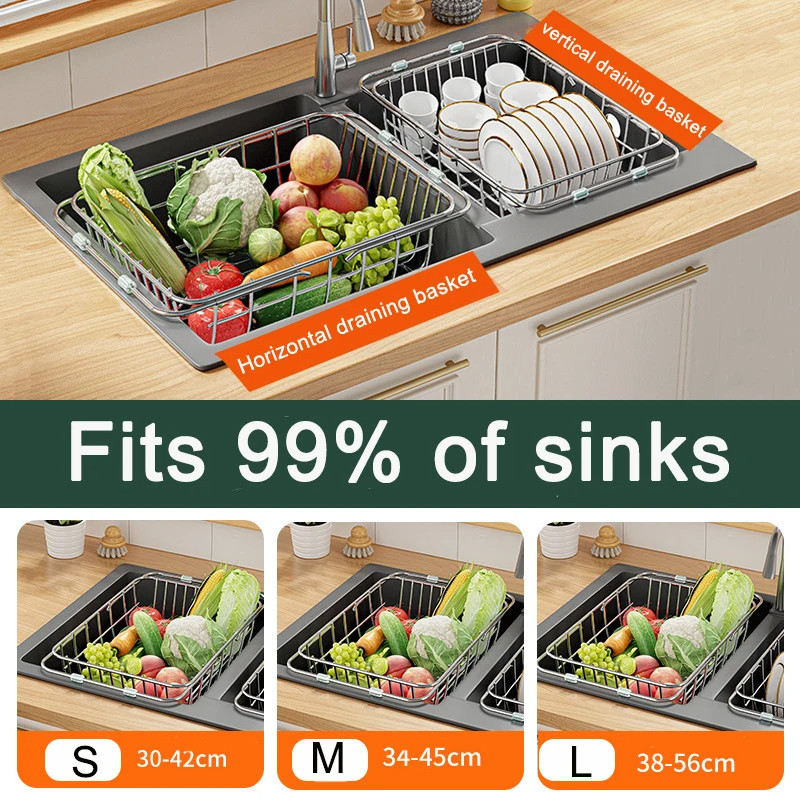 304 Stainless Steel Dish Drying Rack Adjustable Kitchen Sink Dish ...