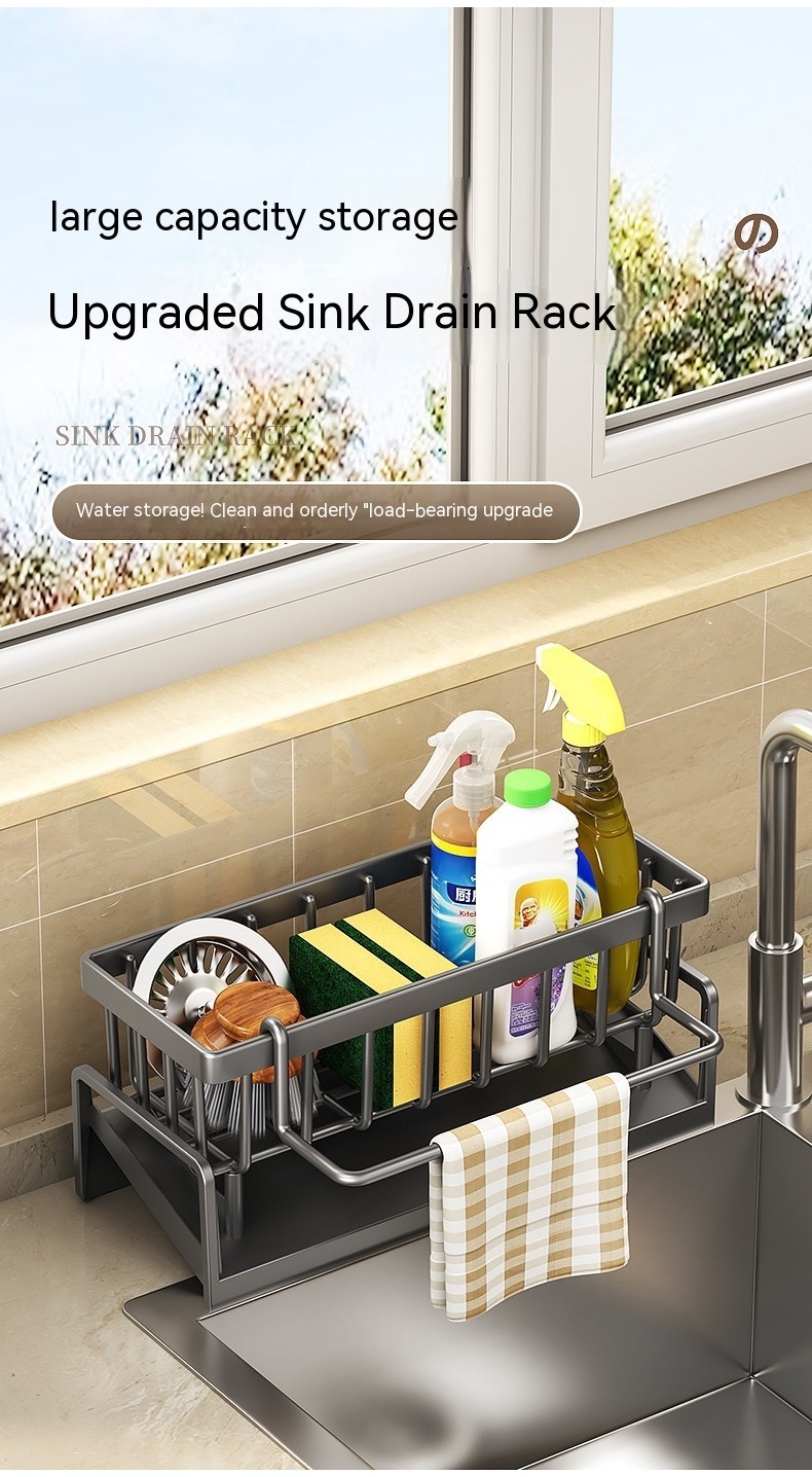 Kitchen Sink Countertop Storage Rack With Hanging Rod ABS Material ...