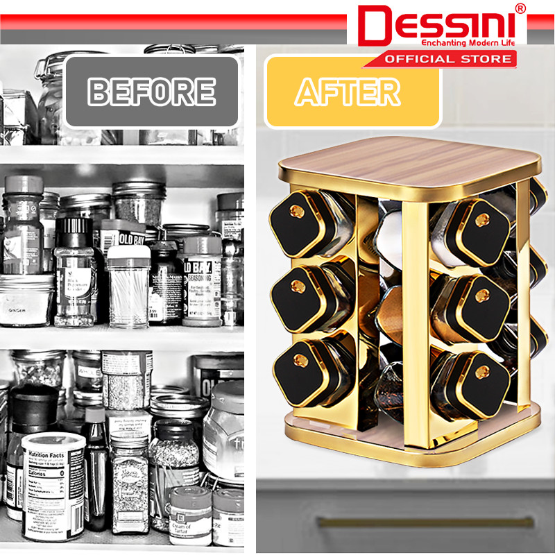 DESSINI ITALY 12 Jar Rotating Spiral Spice Tower Rack Glass Bottle ...