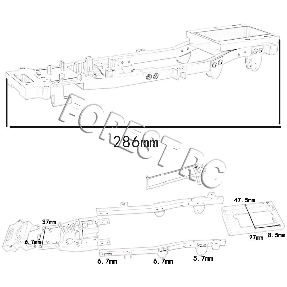 Forestrc CNC Metal Body Chassis Frame Beam Assembled AD002 for WPL D12 ...