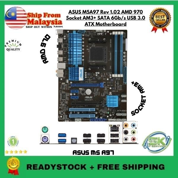 ASUS M5A97 Rev 1.02 AMD 970 Socket AM3+ SATA 6Gb/s USB 3.0 ATX ...