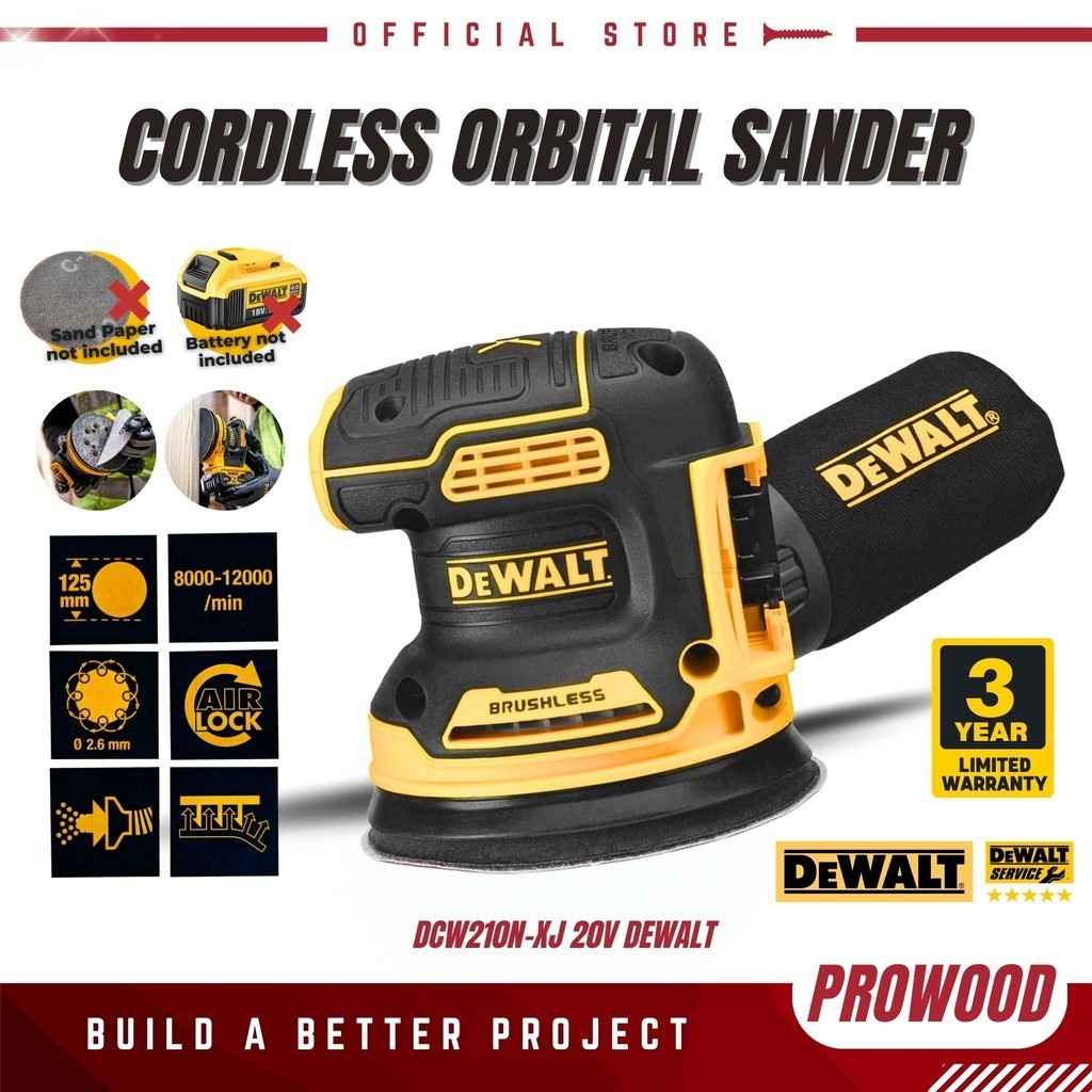 DEWALT Cordless Orbital Sander Bare Unit 20V Heavy Duty Velcro Strap Polisher Sand Paper Machine