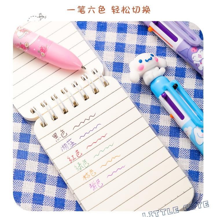 现货 三丽鸥六色圆珠笔 Sanrio Ball Pen 6 Colour 卡通可爱按压式多色彩色笔学生书写按动圆珠笔 Cute Cartoon ...