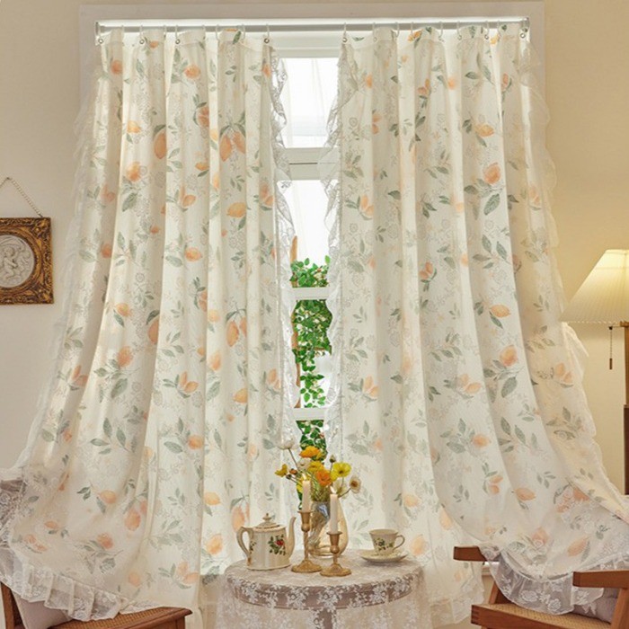 New Arrival 100*200CM Lace Bay Window Double Layer Semi-Blackout Bay ...
