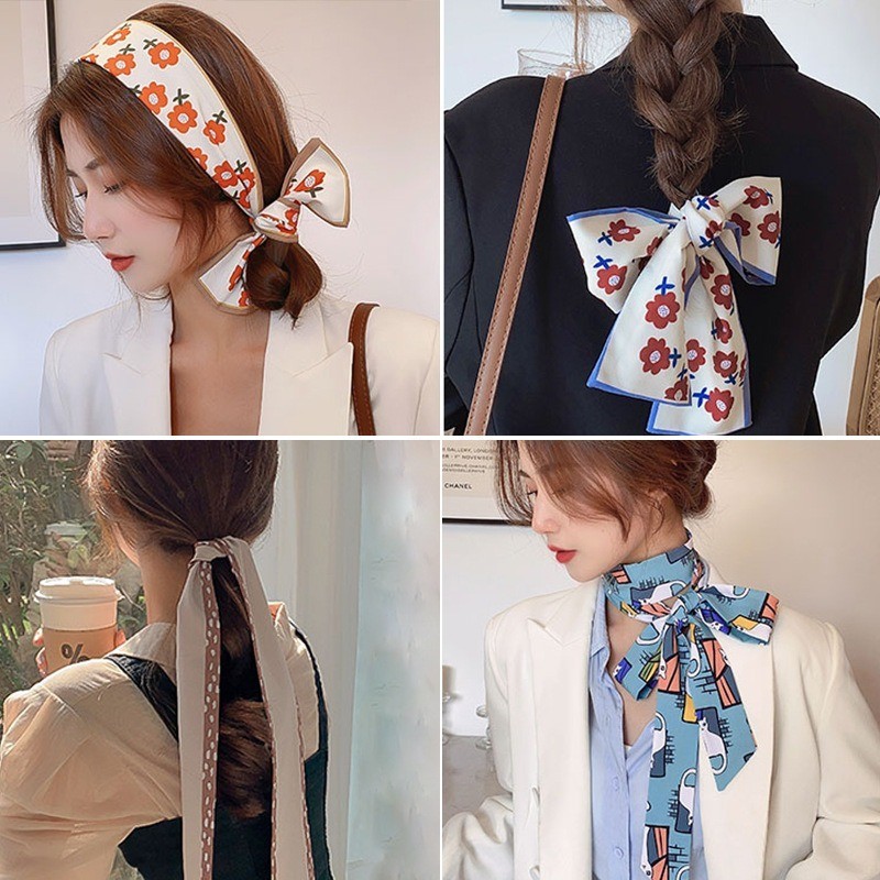 1 PC French Style Elegant Silk Scarf Headband Vintage Sweet Braid Long ...