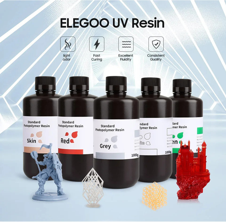 ELEGOO LCD Standard Resin 1kg, UV Curing Resin 84D Hardness Resin Low ...
