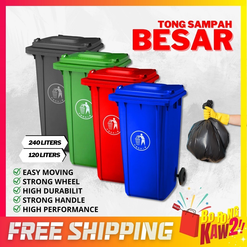 Tong Sampah Besar Bertutup 240L | 120L Indoor & Outdoor Heavy Duty ...