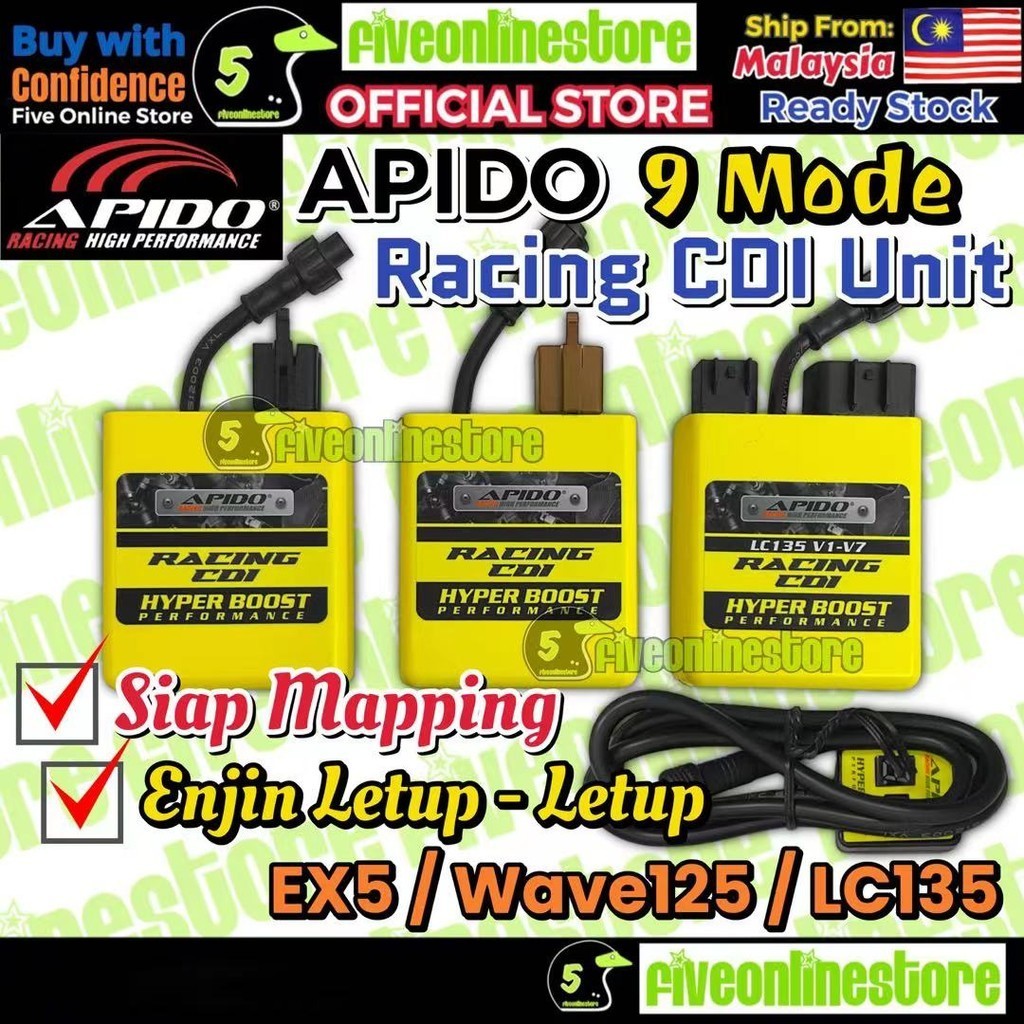 Apido Racing Cdi 9 Mode Pnp Lc135 V1 V7 Ex5 Wave125 W125s Hyper Boost