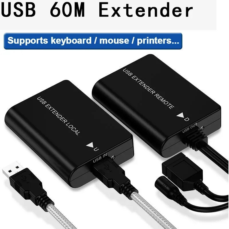 60m USB Extender USB To RJ45 Converter Over Cat5e Cat6 Ethernet Cable ...