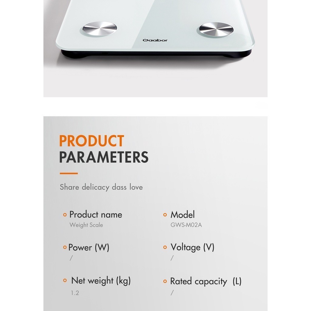 Gaabor Digital Body Scale USB Charging Tempered Glass GWS-M02A