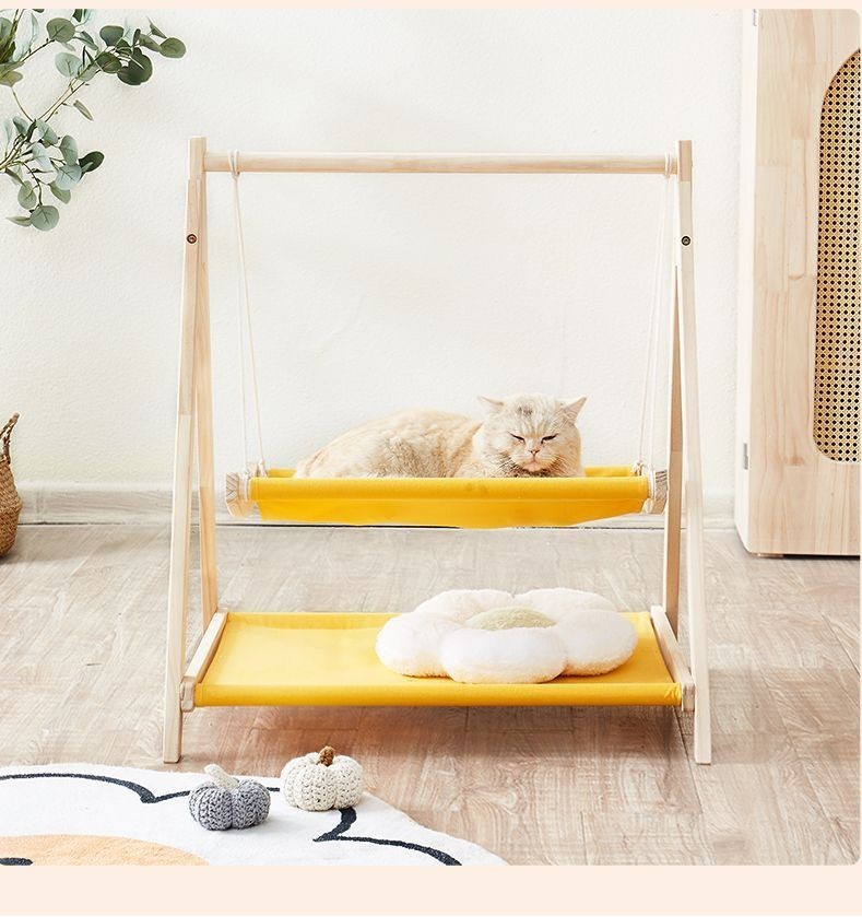Solid Wood Cat Hammock Bed, Four Seasons Universal Cat Swing Bed, Pet ...