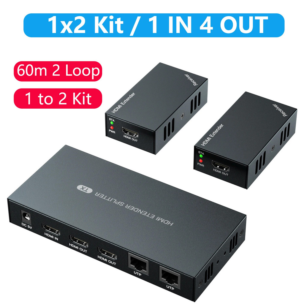 1080P HDMI Ethernet Extender By RJ45 Cat6 Cable 60m Video Transmitter ...