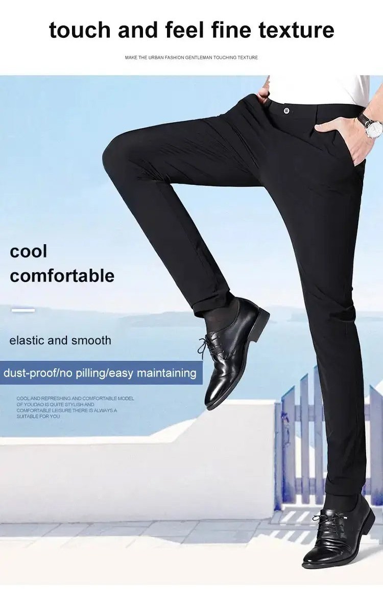 Men's Ice Silk Suit Pants,Gentleman Non-Ironing Anti-Wrinkle...