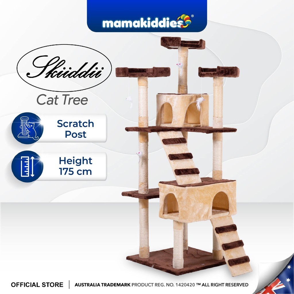 Skiiddii Wooden Cat Tree Rumah Kayu Mainan Kuching Cat Tower Hammock