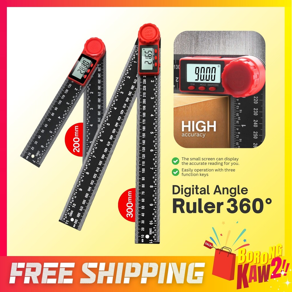 200mm 300mm 2-IN-1 Digital Angle Ruler 360° Goniometer Plastic ...