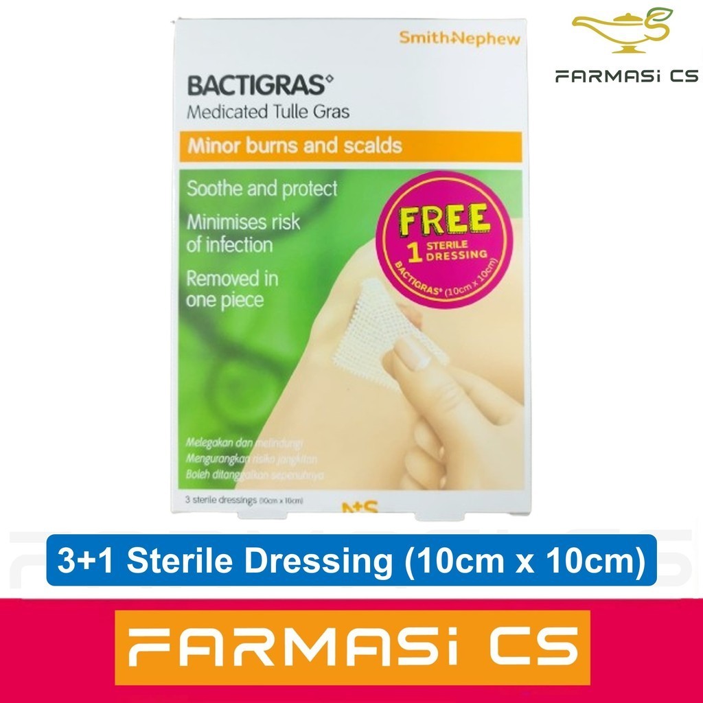 Smith & Nephew Bactigras Medicated Paraffin Gauze Dressings 3+1 sterile ...