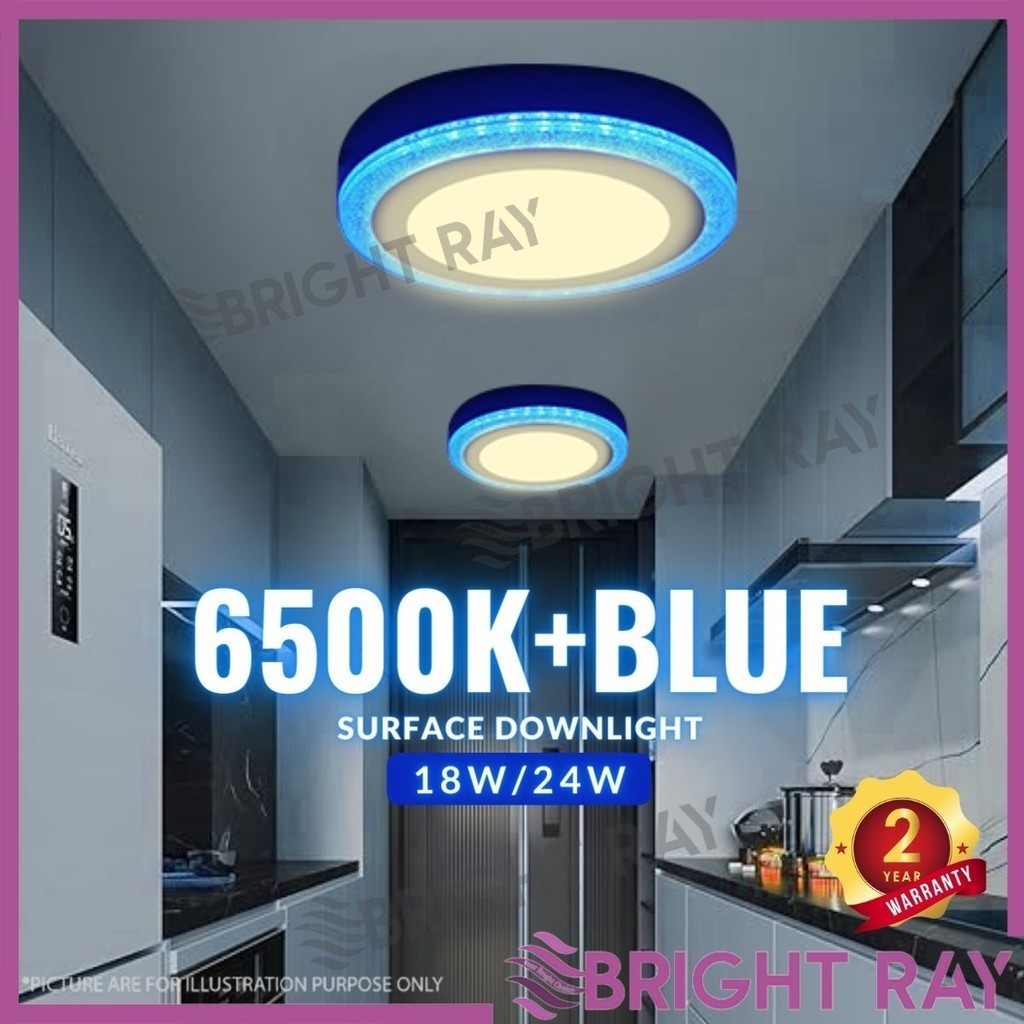 6500k Blue Surface Downlight Led Flush Mount Panel Ceiling Light Fixture Lampu Siling Ruang