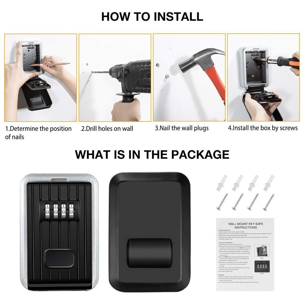 SIMPLYBEST Waterproof Wall Mount Key Safe Box Numbering Lock Key ...