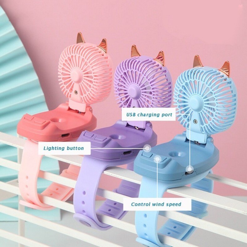Cartoon Cat Design Portable Wrist Strap Mini Fan Watch Hand Held Fans ...