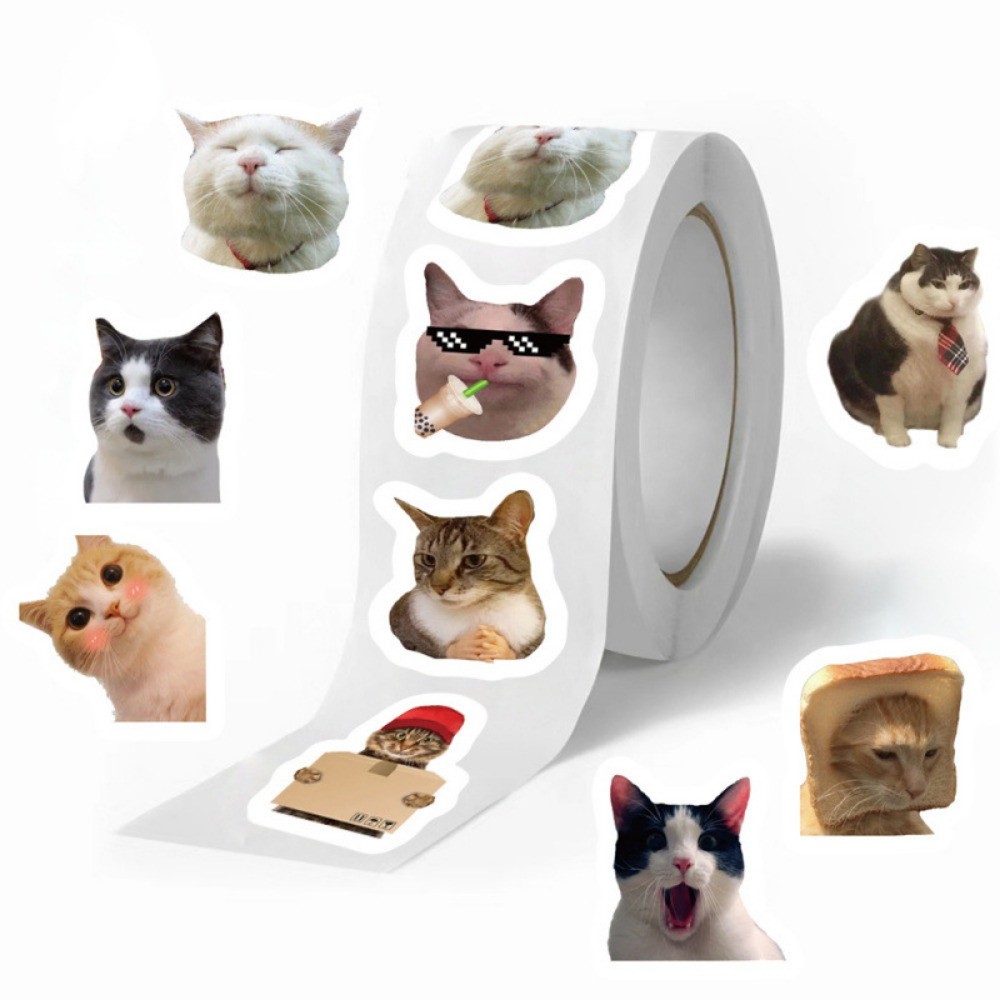 500Pcs/Roll Cartoon Meme Cat Stickers School Reward Stationery Funny ...