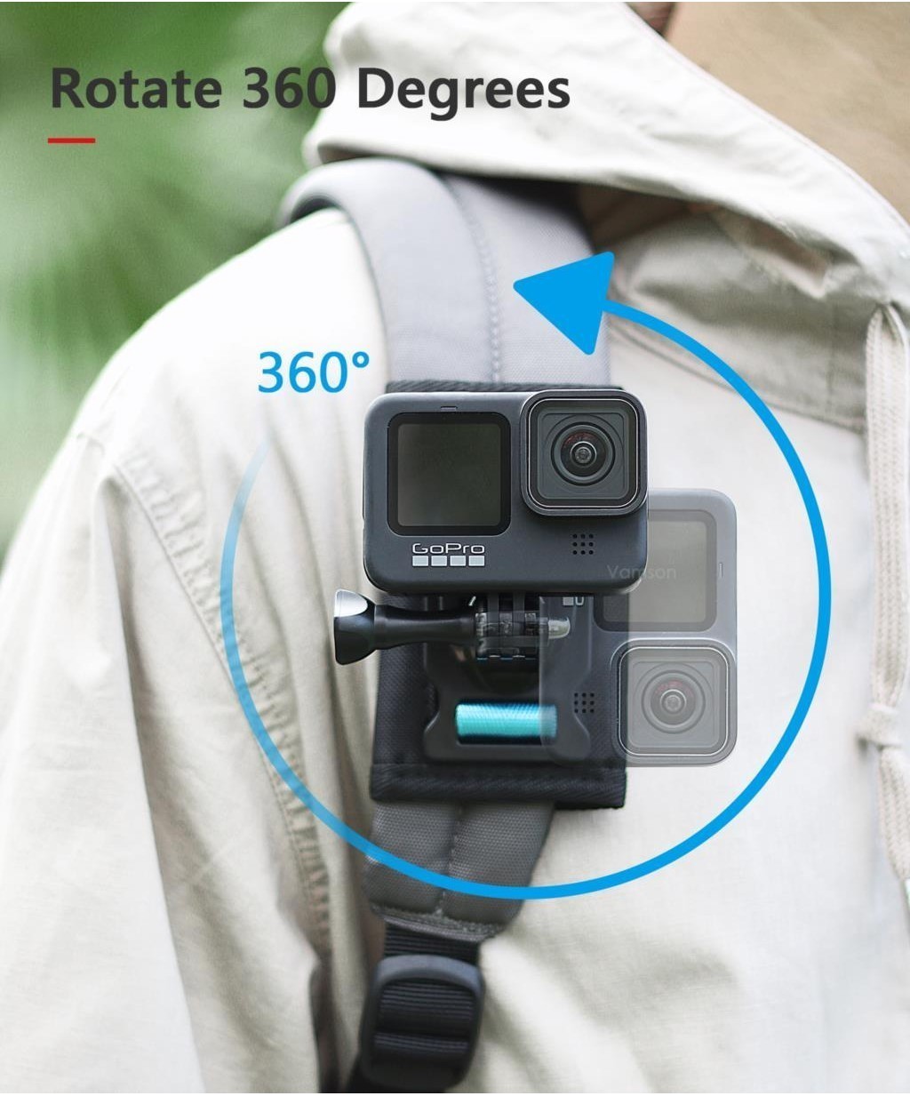 360 Degree Rotary Backpack Clip Mount for GoPro Hero 13 12 11 10 9 ...