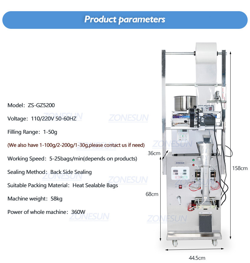Custom Link for ZONESUN ZS-GZ5200 2-100g Powder back seal machine ...
